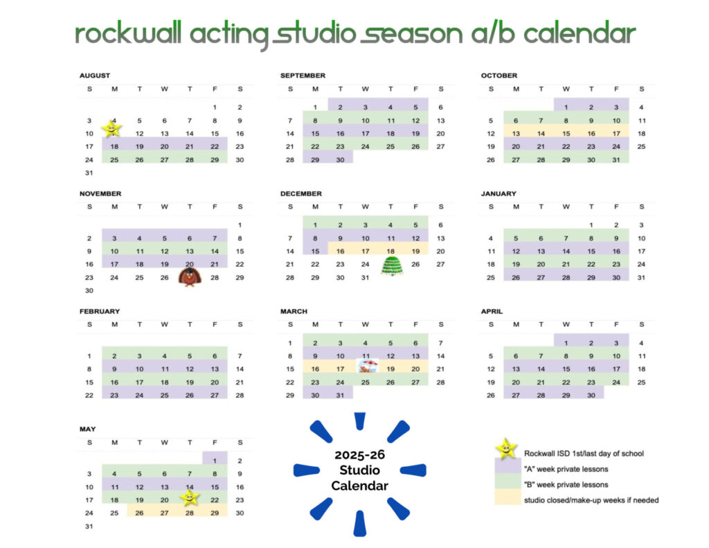 Fall 2025 Rockwall Acting A B Class Calendar