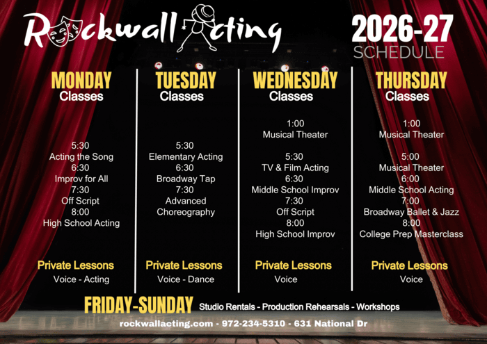 26-27-Class-Schedule-Rockwall-Acting_web 2026-2027 Season Class Schedule by Days of the week.